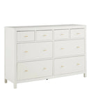 8-Drawer Dresser – White / Blue, Gold Pulls, Rubberwood & Plywood, Modern Style