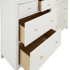 8-Drawer Dresser – White / Blue, Gold Pulls, Rubberwood & Plywood, Modern Style