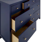 8-Drawer Dresser – White / Blue, Gold Pulls, Rubberwood & Plywood, Modern Style