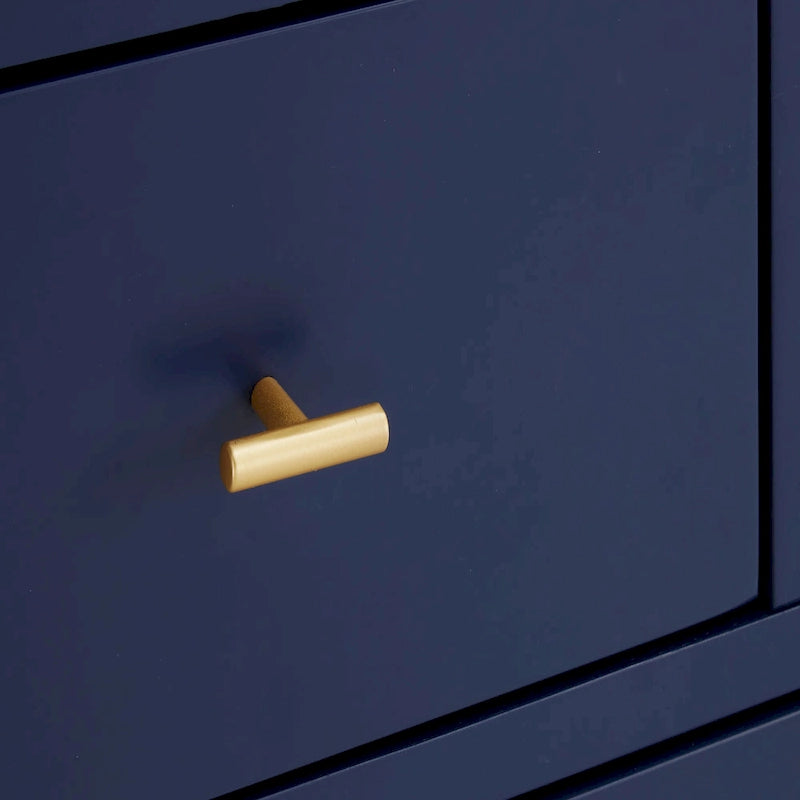 8-Drawer Dresser – White / Blue, Gold Pulls, Rubberwood & Plywood, Modern Style