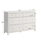 8-Drawer Dresser – White / Blue, Gold Pulls, Rubberwood & Plywood, Modern Style