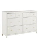 8-Drawer Dresser – White / Blue, Gold Pulls, Rubberwood & Plywood, Modern Style