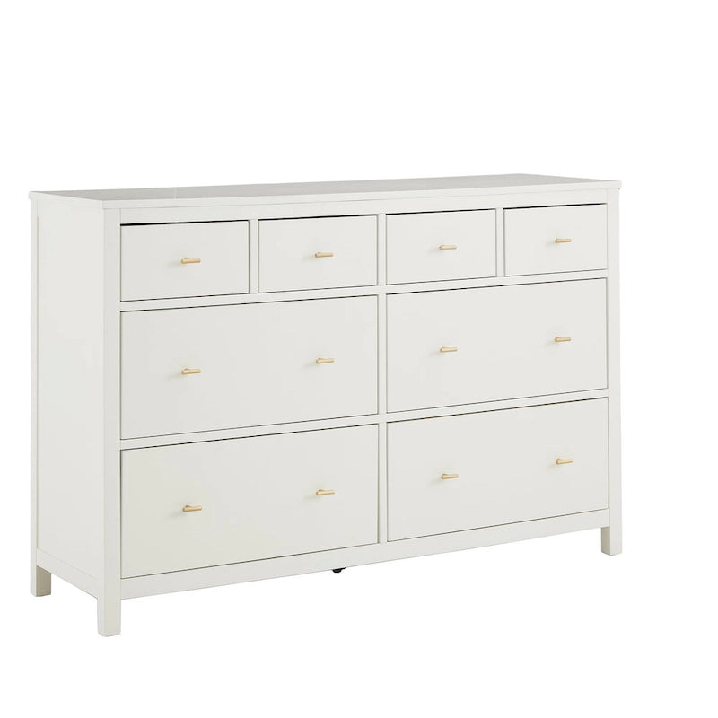 8-Drawer Dresser – White / Blue, Gold Pulls, Rubberwood & Plywood, Modern Style