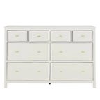 8-Drawer Dresser – White / Blue, Gold Pulls, Rubberwood & Plywood, Modern Style