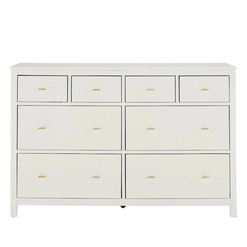 8-Drawer Dresser – White / Blue, Gold Pulls, Rubberwood & Plywood, Modern Style