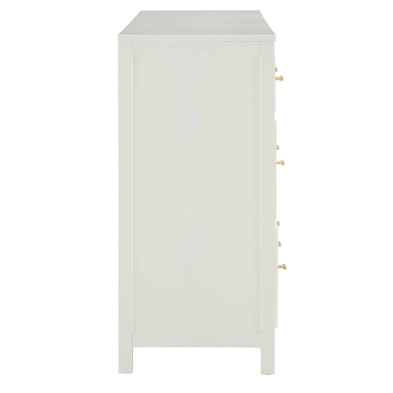 8-Drawer Dresser – White / Blue, Gold Pulls, Rubberwood & Plywood, Modern Style