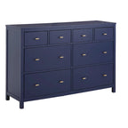 8-Drawer Dresser – White / Blue, Gold Pulls, Rubberwood & Plywood, Modern Style