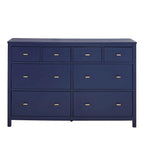 8-Drawer Dresser – White / Blue, Gold Pulls, Rubberwood & Plywood, Modern Style