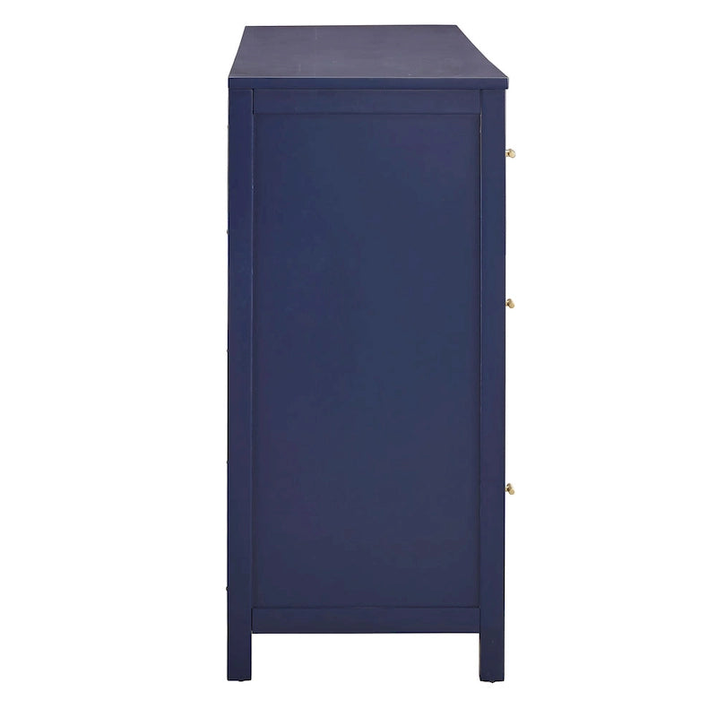 8-Drawer Dresser – White / Blue, Gold Pulls, Rubberwood & Plywood, Modern Style