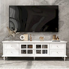 70.9-Inch TV Stand – White, Modern Style, Tempered Glass Doors & 4 Drawers