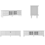 70.9-Inch TV Stand – White, Modern Style, Tempered Glass Doors & 4 Drawers