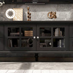 70.9-Inch TV Stand – White, Modern Style, Tempered Glass Doors & 4 Drawers