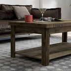 48-Inch Rustic Coffee Table – Barnwood, Knotty Alder Wood, 1 Lower Shelf