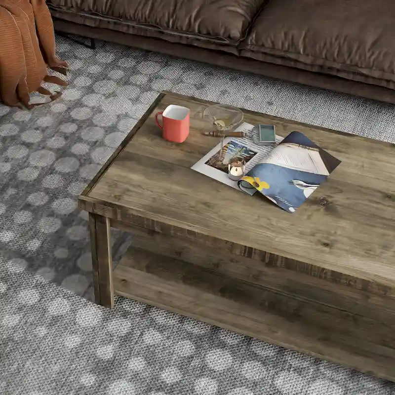 48-Inch Rustic Coffee Table – Barnwood, Knotty Alder Wood, 1 Lower Shelf