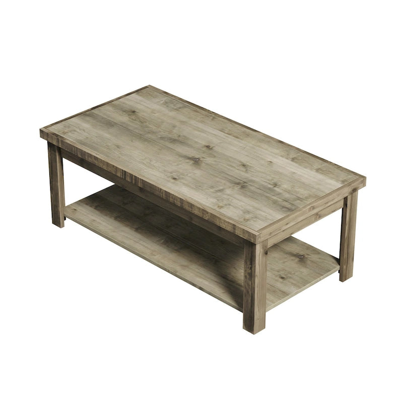 48-Inch Rustic Coffee Table – Barnwood, Knotty Alder Wood, 1 Lower Shelf