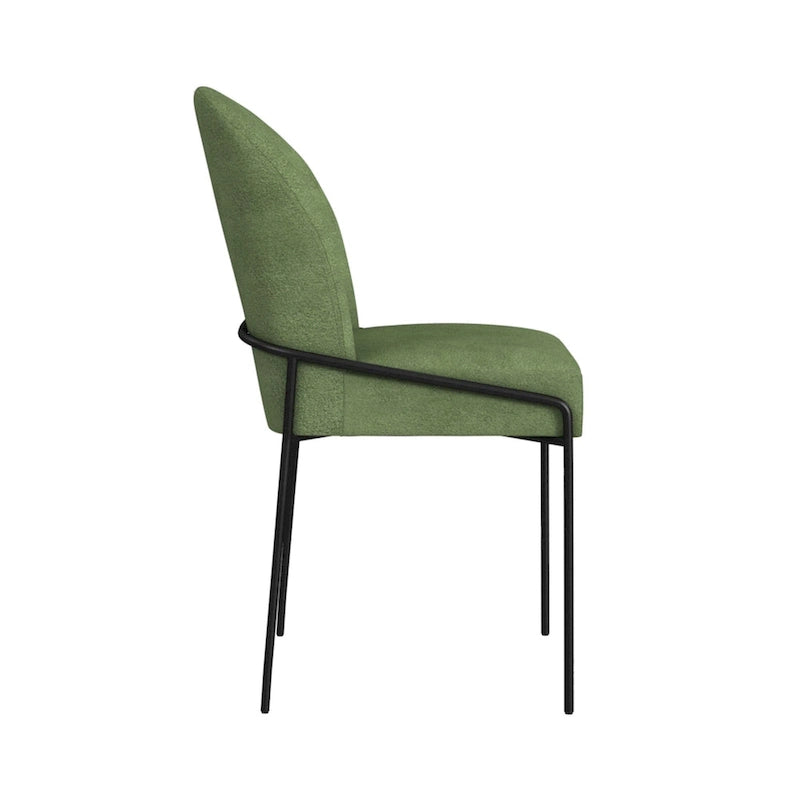Velvet Upholstered Dining Chair – Loden Green / Fawn, Curved Back, Matte Black Metal Legs, Modern Style, Seats 1