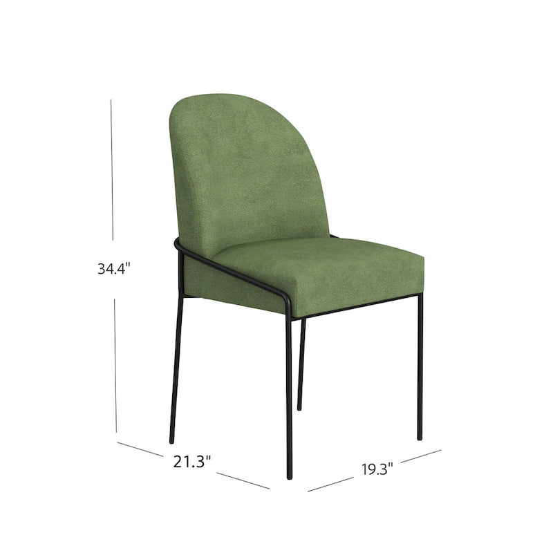 Velvet Upholstered Dining Chair – Loden Green / Fawn, Curved Back, Matte Black Metal Legs, Modern Style, Seats 1