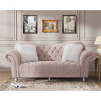 Chesterfield Camelback Sofa – Beige / Grey / Blue, Tufted Velvet, Rolled Arms, Seats 3