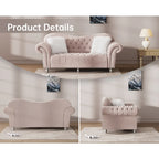 Chesterfield Camelback Sofa – Beige / Grey / Blue, Tufted Velvet, Rolled Arms, Seats 3