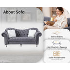 Chesterfield Camelback Sofa – Beige / Grey / Blue, Tufted Velvet, Rolled Arms, Seats 3