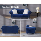 Chesterfield Camelback Sofa – Beige / Grey / Blue, Tufted Velvet, Rolled Arms, Seats 3