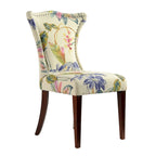 Armless Upholstered Dining Chair – Off-White Floral / Gold Floral / Moss Green / Jet Black / Brown Floral / Midnight Blue, Curved Back, Nailhead Trim, Seats 1