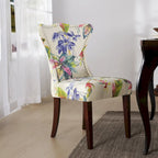 Armless Upholstered Dining Chair – Off-White Floral / Gold Floral / Moss Green / Jet Black / Brown Floral / Midnight Blue, Curved Back, Nailhead Trim, Seats 1