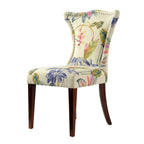 Armless Upholstered Dining Chair – Off-White Floral / Gold Floral / Moss Green / Jet Black / Brown Floral / Midnight Blue, Curved Back, Nailhead Trim, Seats 1