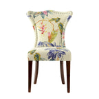 Armless Upholstered Dining Chair – Off-White Floral / Gold Floral / Moss Green / Jet Black / Brown Floral / Midnight Blue, Curved Back, Nailhead Trim, Seats 1