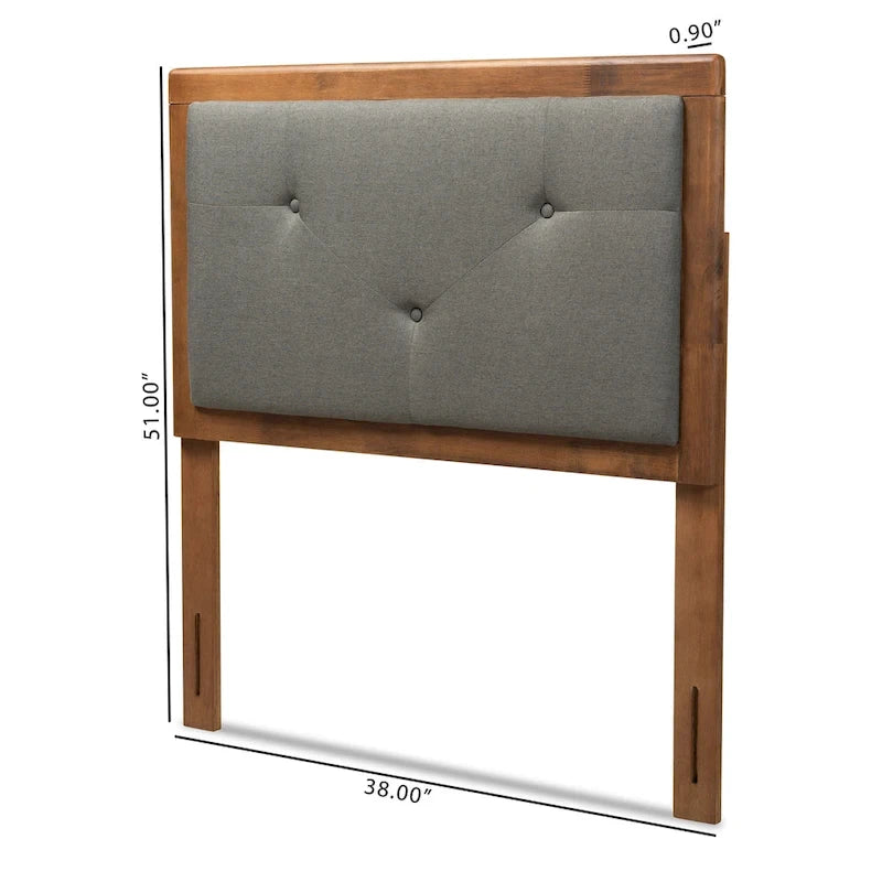 Button-Tufted Fabric Headboard – Dark Grey / Walnut Brown, Transitional Style, Adjustable Height, Twin / Full / Queen / King