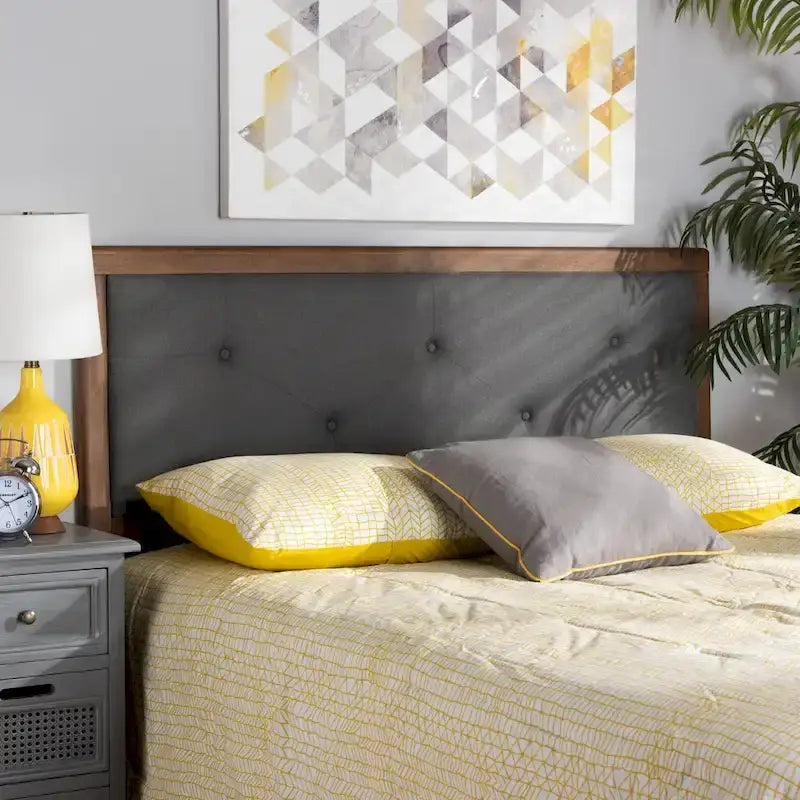 Button-Tufted Fabric Headboard – Dark Grey / Walnut Brown, Transitional Style, Adjustable Height, Twin / Full / Queen / King