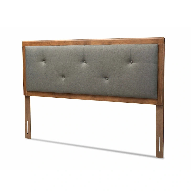 Button-Tufted Fabric Headboard – Dark Grey / Walnut Brown, Transitional Style, Adjustable Height, Twin / Full / Queen / King