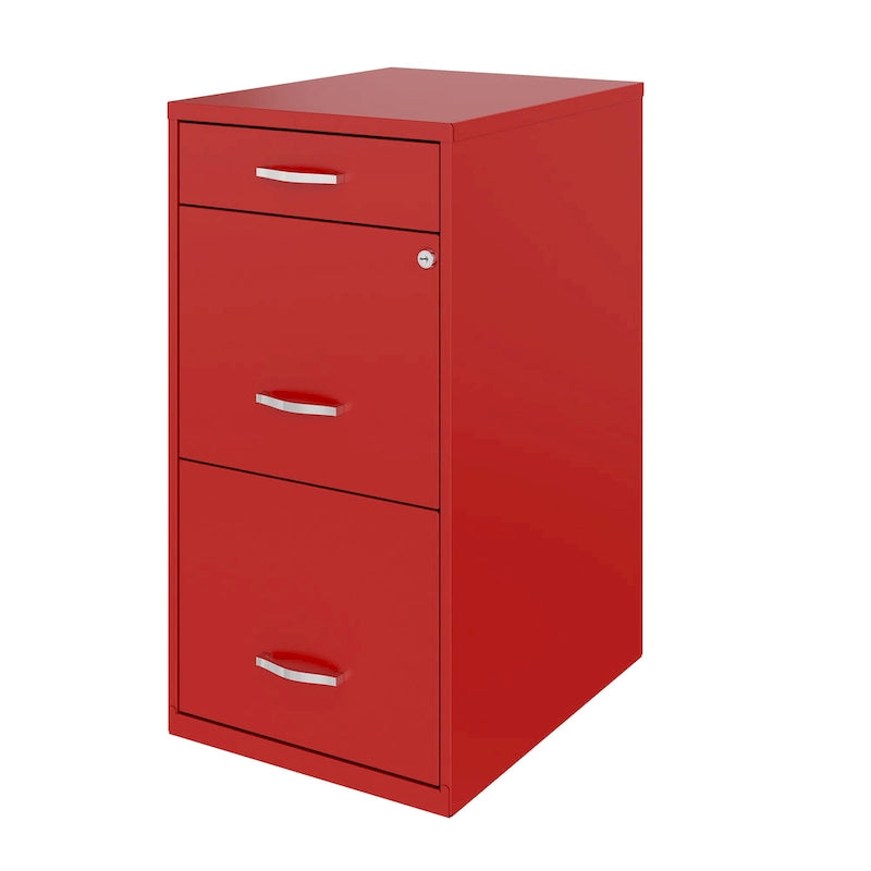 3-Drawer Metal File Cabinet – Red, Letter Size, Cam Lock, Painted Steel