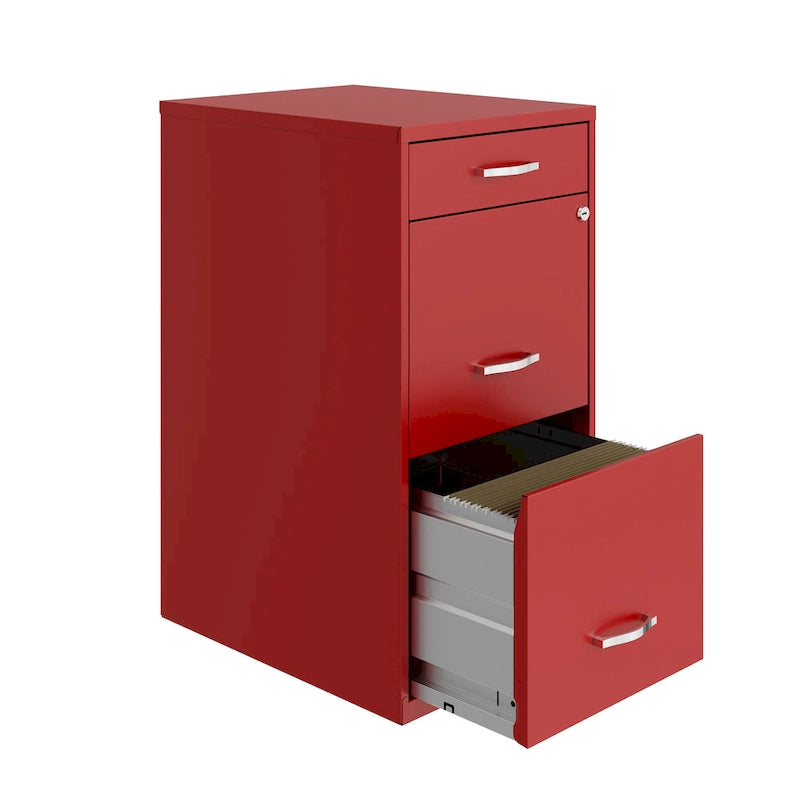 3-Drawer Metal File Cabinet – Red, Letter Size, Cam Lock, Painted Steel