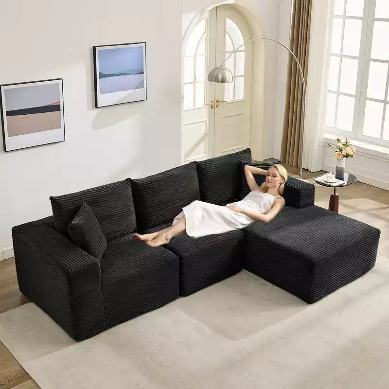 108 Modernes Sofa, 3-Sitzer Polster Ecksofa mit Kissen, Tiefes Sofa, Keine Montage Erforderlich