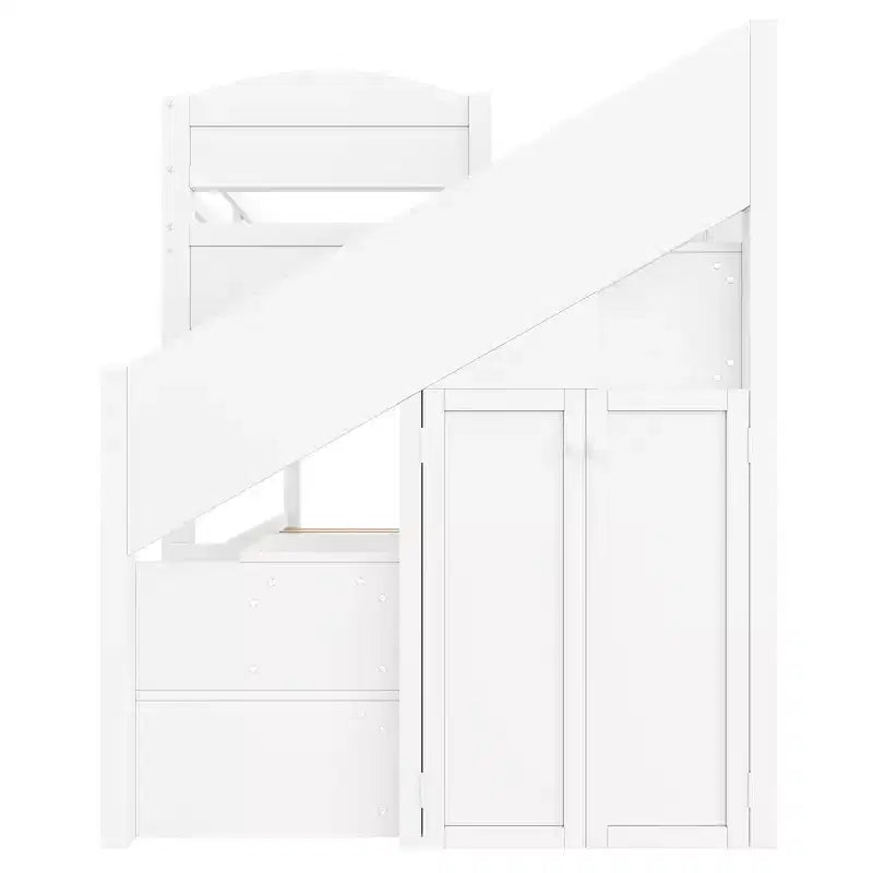 Whisen Twin XL Etagenbett mit Ausziehbett, Etagenbett mit Stauraum, Etagenbett aus Massivholz, Treppe mit Stauraum, Kleiderschrank, 3 Schubladen, für Kinder