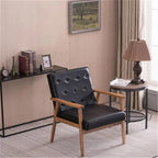 Button-Tufted Slipper Chair – Black, PU Leather, Solid Wood Frame & Legs, Seats 1