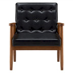Button-Tufted Slipper Chair – Black, PU Leather, Solid Wood Frame & Legs, Seats 1