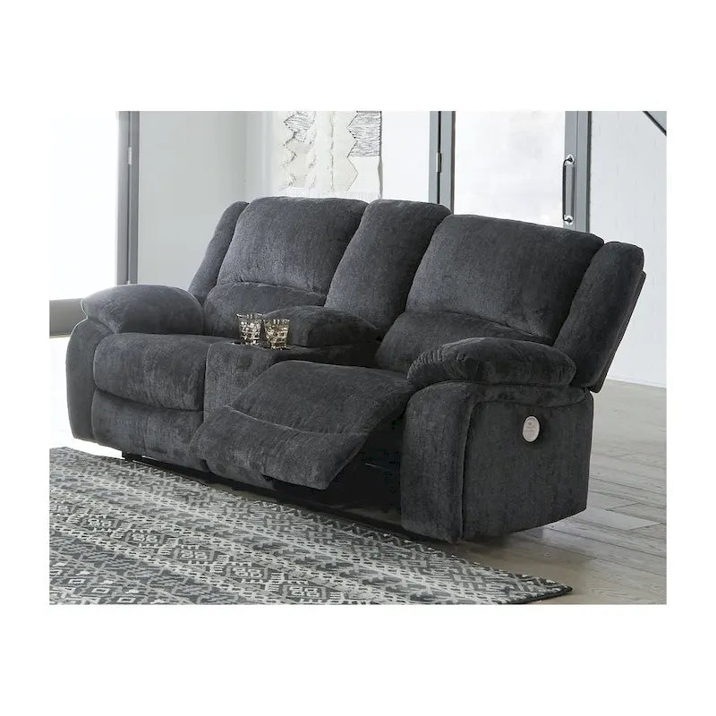 Draycoll Double Power Reclining Loveseat w/ Console, Dark Gray - 40  x 70  x 40 