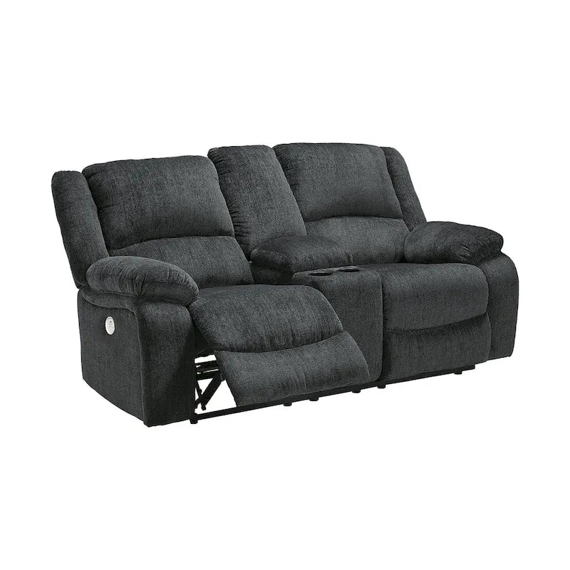 Double Power Reclining Loveseat with Console – Grey, Chenille, Bustle Back, Seats 2
