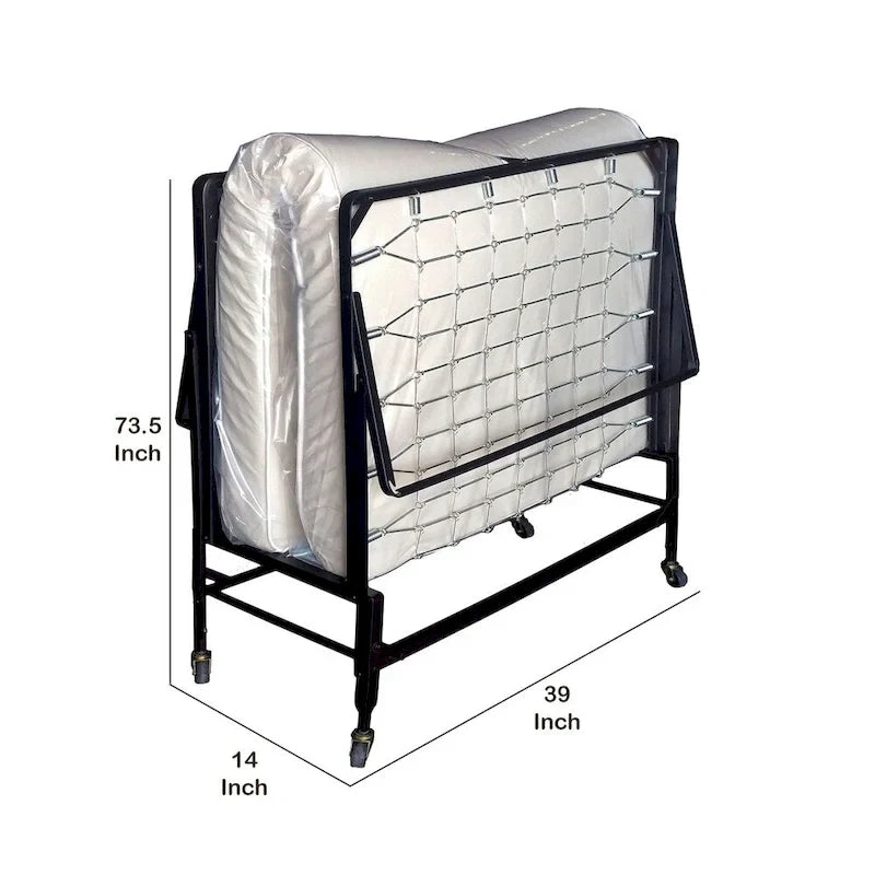 Rollaway Folding Bed with Mattress – Black, Metal Frame, Polyfiber Mattress, Sleeps 1