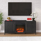 Rectangular TV Stand with Electric Fireplace – Black Grain / White / Charcoal Gray, Modern Style, Fits TVs up to 65 Inches