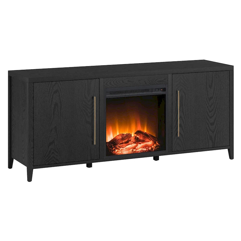 Rectangular TV Stand with Electric Fireplace – Black Grain / White / Charcoal Gray, Modern Style, Fits TVs up to 65 Inches