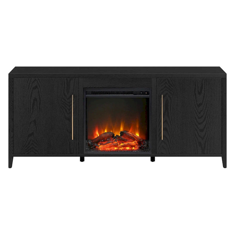 Rectangular TV Stand with Electric Fireplace – Black Grain / White / Charcoal Gray, Modern Style, Fits TVs up to 65 Inches