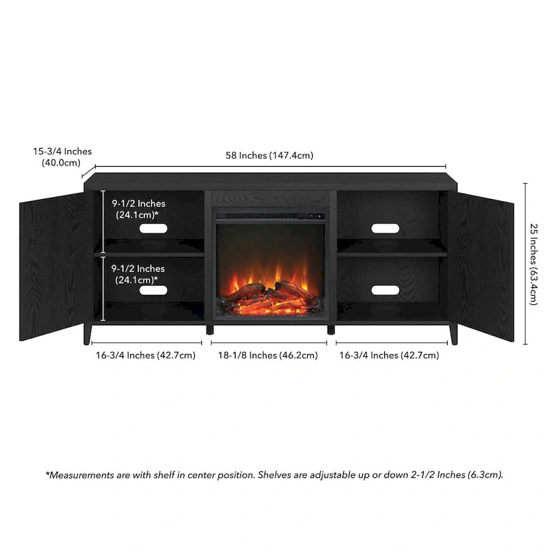 Rectangular TV Stand with Electric Fireplace – Black Grain / White / Charcoal Gray, Modern Style, Fits TVs up to 65 Inches
