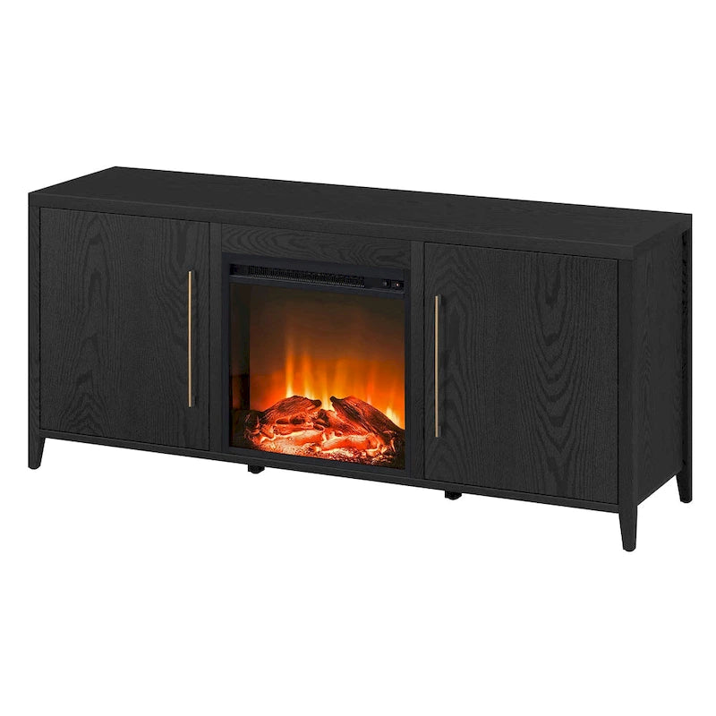 Rectangular TV Stand with Electric Fireplace – Black Grain / White / Charcoal Gray, Modern Style, Fits TVs up to 65 Inches