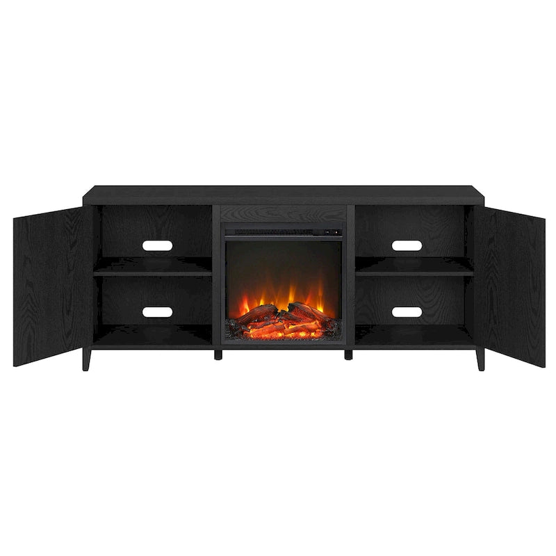 Rectangular TV Stand with Electric Fireplace – Black Grain / White / Charcoal Gray, Modern Style, Fits TVs up to 65 Inches