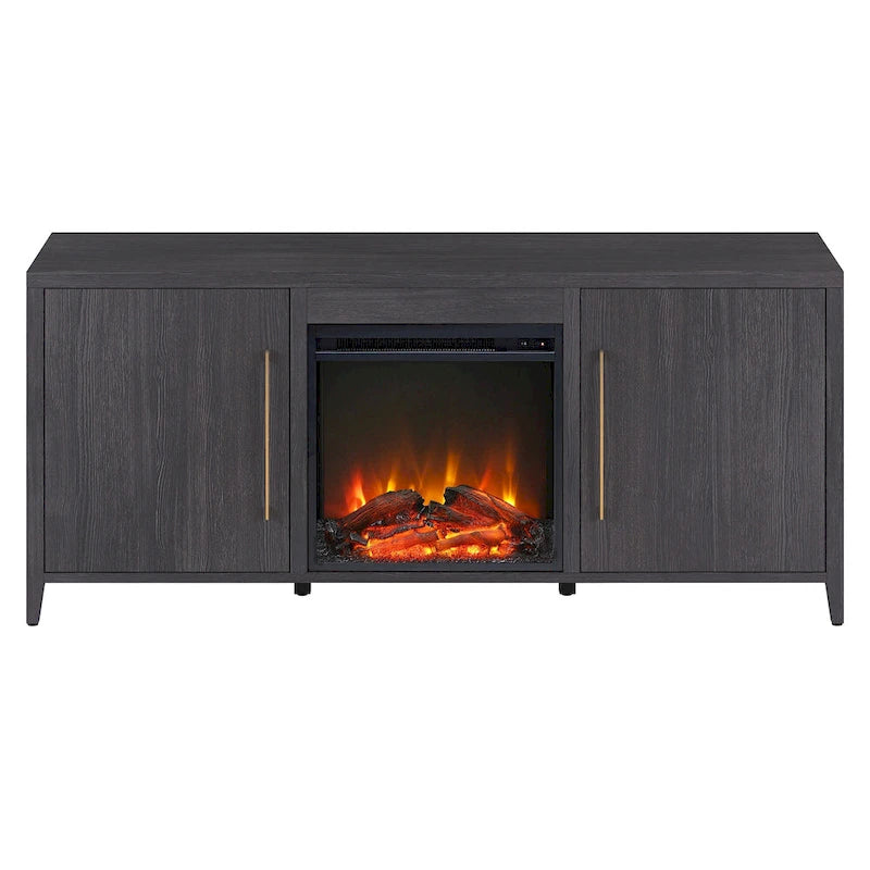 Rectangular TV Stand with Electric Fireplace – Black Grain / White / Charcoal Gray, Modern Style, Fits TVs up to 65 Inches
