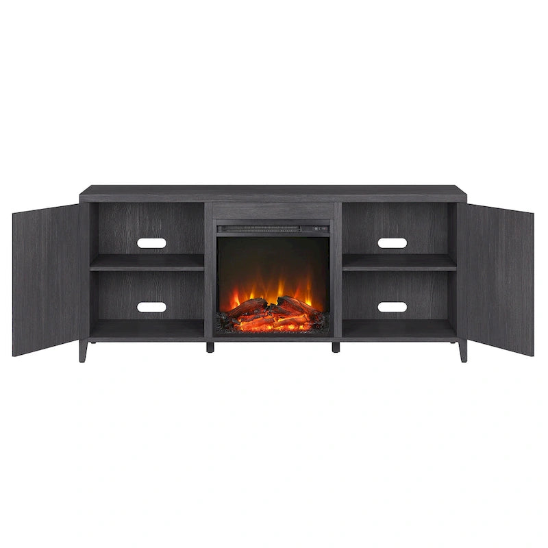 Rectangular TV Stand with Electric Fireplace – Black Grain / White / Charcoal Gray, Modern Style, Fits TVs up to 65 Inches