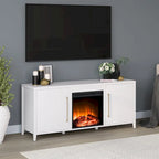 Rectangular TV Stand with Electric Fireplace – Black Grain / White / Charcoal Gray, Modern Style, Fits TVs up to 65 Inches